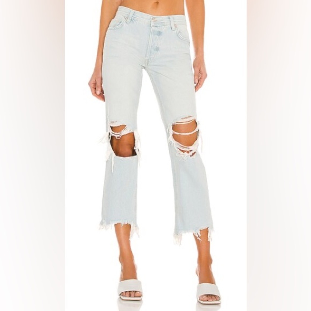 FREE PEOPLE We The Free Maggie Mid Rise Jean in Paradise Blue Denim Size 28